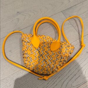 H&M Yellow and Tan Woven Crossbody Bag